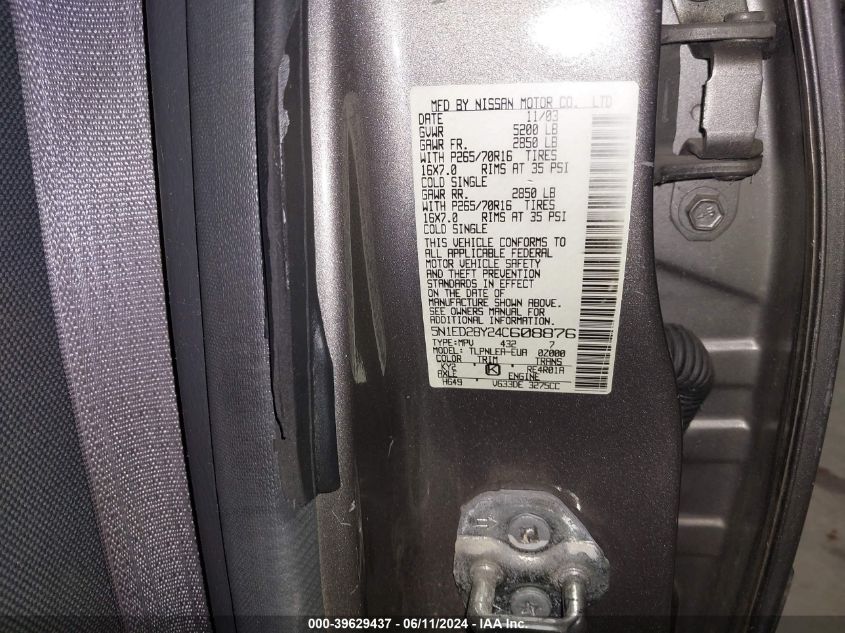 2004 Nissan Xterra Xe VIN: 5N1ED28Y24C608876 Lot: 39629437