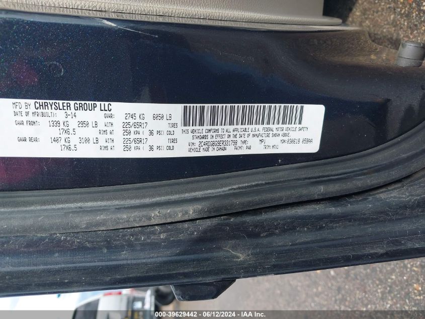 2014 Dodge Grand Caravan Se 30Th Anniversary VIN: 2C4RDGBG9ER331798 Lot: 39629442