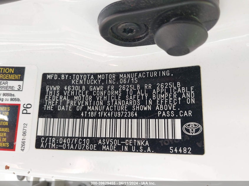 2015 Toyota Camry Le VIN: 4T1BF1FK4FU972364 Lot: 39629455