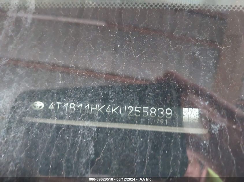 2019 Toyota Camry Se VIN: 4T1B11HK4KU255839 Lot: 39629518