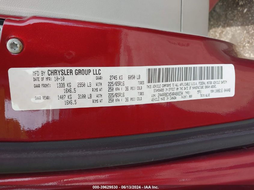 2010 Chrysler Town & Country Touring Plus VIN: 2A4RR8DX5AR480234 Lot: 39629530