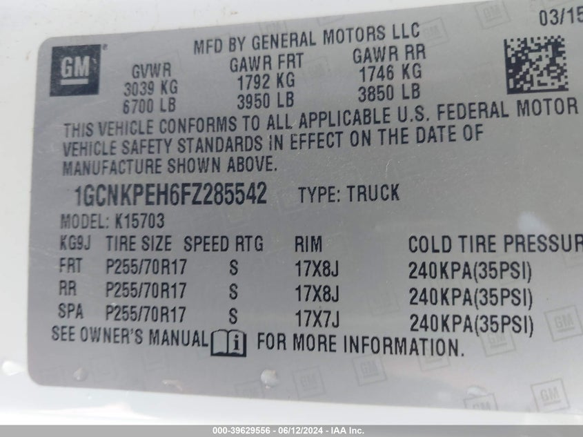 2015 CHEVROLET SILVERADO 1500 WT - 1GCNKPEH6FZ285542