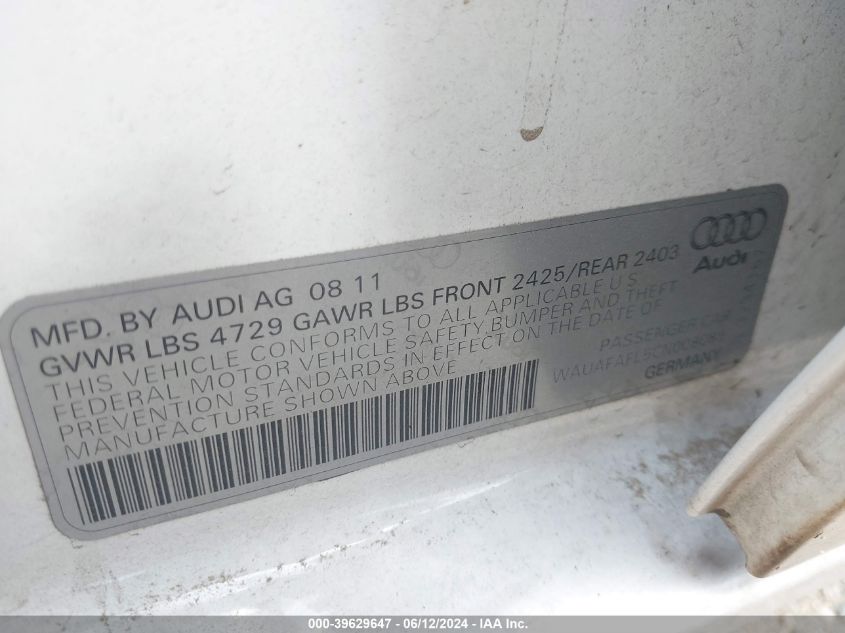 2012 Audi A4 2.0T Premium VIN: WAUAFAFL5CN008089 Lot: 39629647