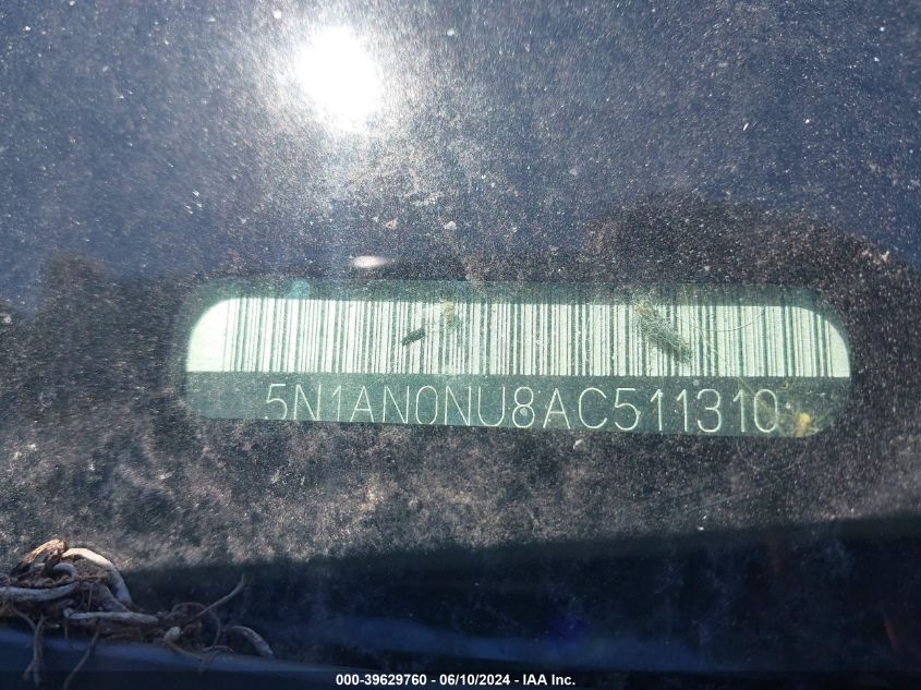 2010 Nissan Xterra S VIN: 5N1AN0NU8AC511310 Lot: 39629760