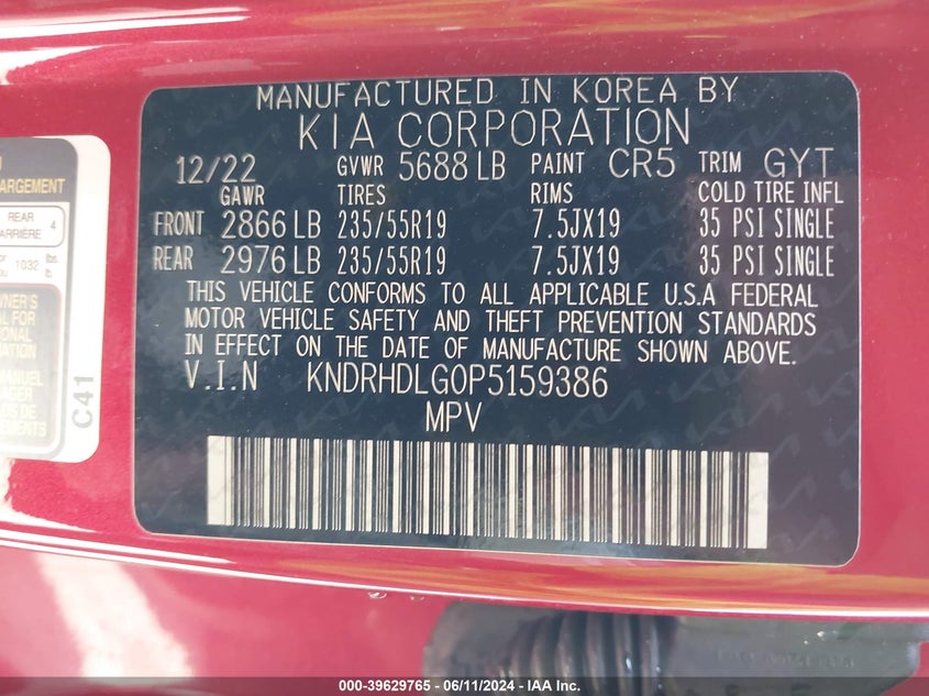 2023 Kia Sorento Hybrid Ex VIN: KNDRHDLG0P5159386 Lot: 39629765