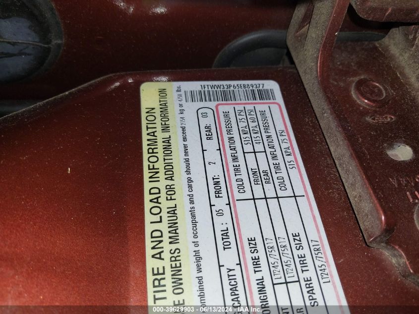 2005 Ford F-350 Lariat/Xl/Xlt VIN: 1FTWW33P65EB89377 Lot: 39629903