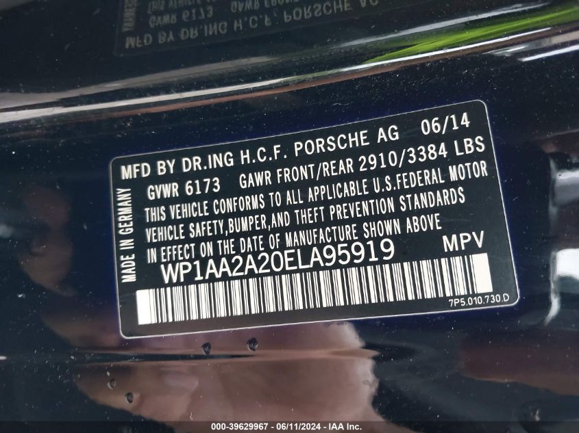 2014 Porsche Cayenne VIN: WP1AA2A20ELA95919 Lot: 39629967