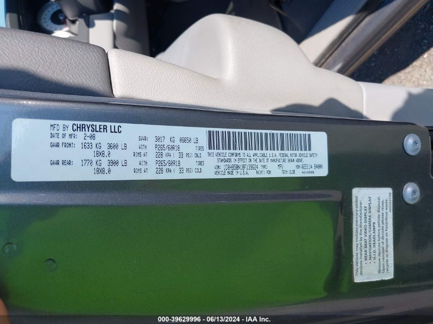 2008 Dodge Durango Limited VIN: 1D8HB58N18F139624 Lot: 39629996