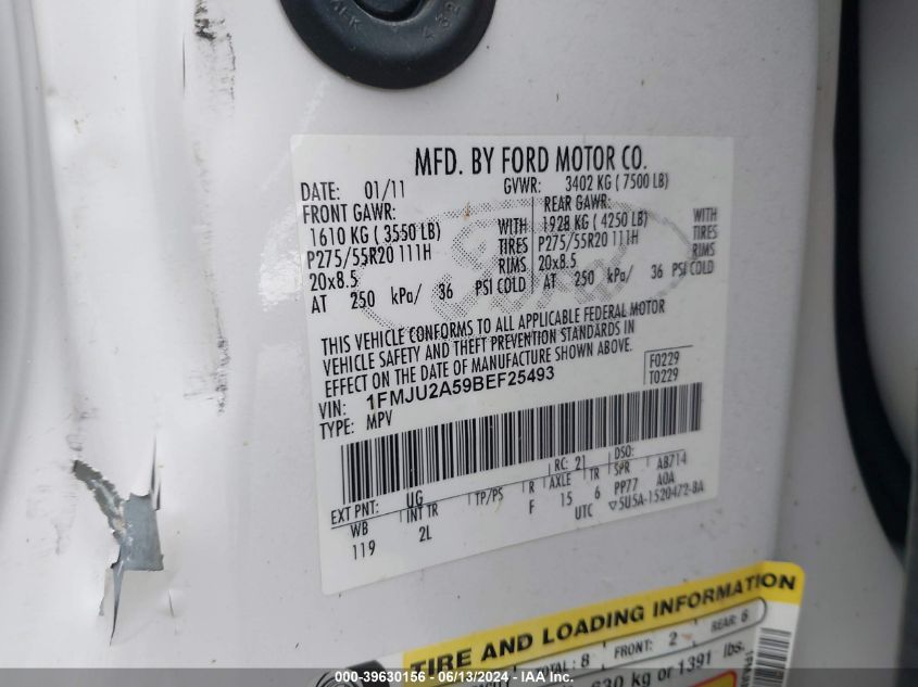 2011 Ford Expedition Limited VIN: 1FMJU2A59BEF25493 Lot: 39630156