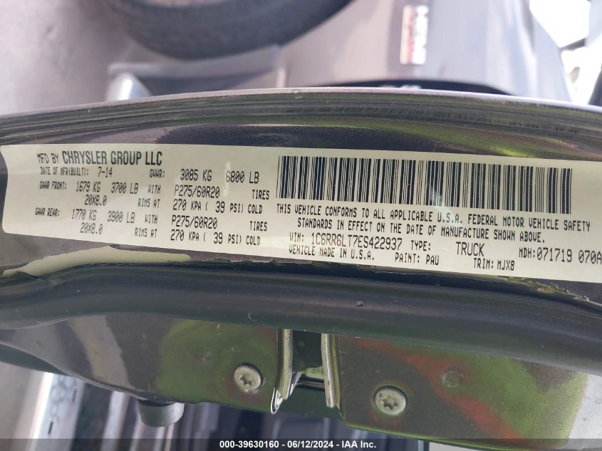 2014 Ram 1500 Lone Star VIN: 1C6RR6LT7ES422937 Lot: 39630160