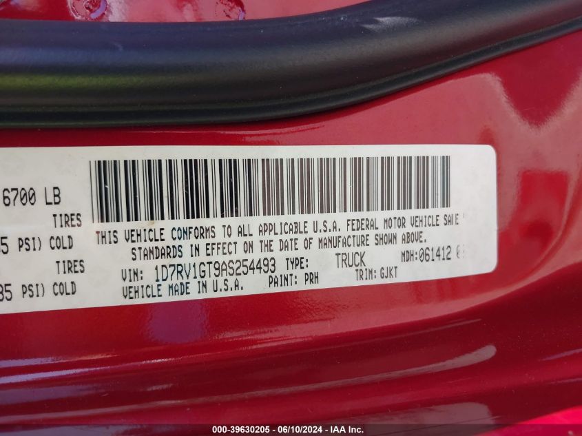 2010 Dodge Ram 1500 Laramie VIN: 1D7RV1GT9AS254493 Lot: 39630205