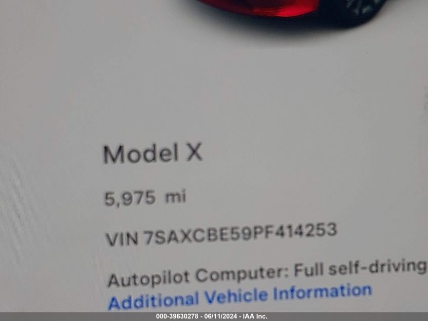 2023 Tesla Model X Dual Motor All-Wheel Drive/Standard Range VIN: 7SAXCBE59PF414253 Lot: 39630278