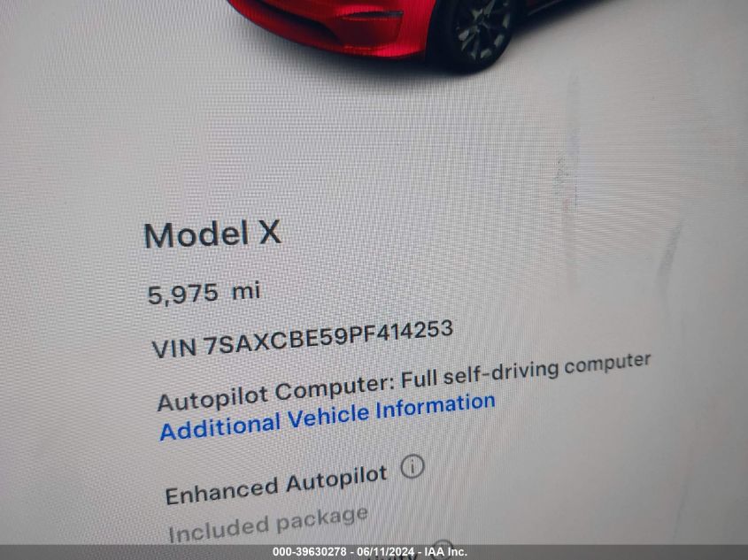 2023 Tesla Model X Dual Motor All-Wheel Drive/Standard Range VIN: 7SAXCBE59PF414253 Lot: 39630278