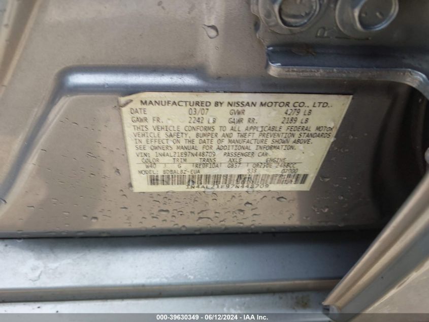 2007 Nissan Altima 2.5 S VIN: 1N4AL21E97N448709 Lot: 39630349