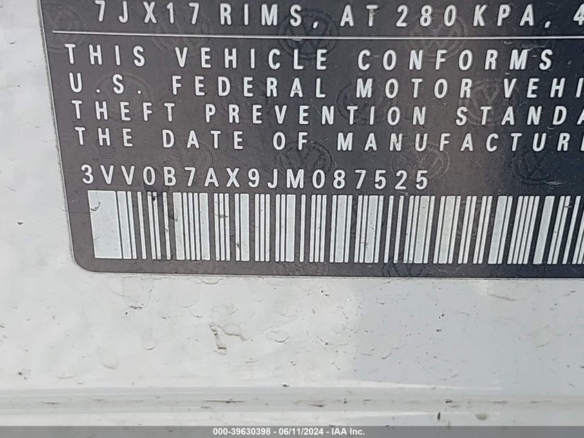 VIN 3VV0B7AX9JM087525 2018 VOLKSWAGEN TIGUAN 2.0T S