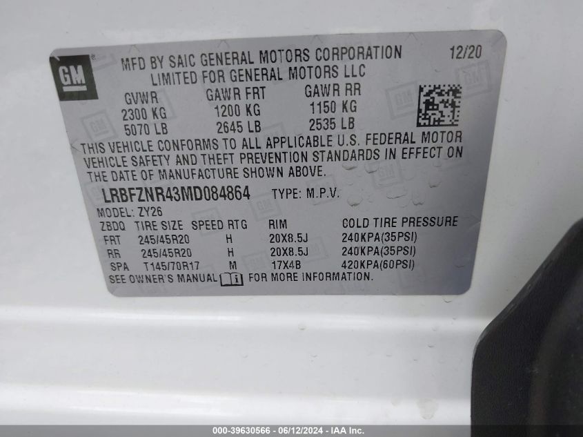 2021 Buick Envision Fwd Essence VIN: LRBFZNR43MD084864 Lot: 39630566