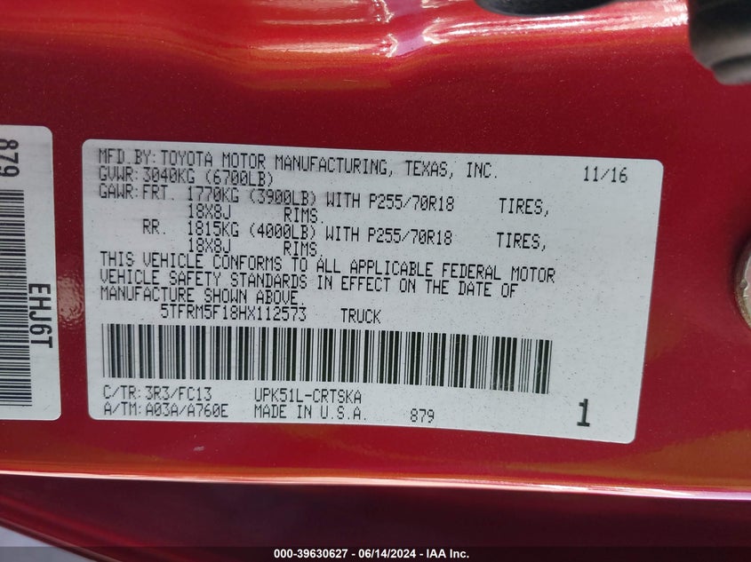 2017 TOYOTA TUNDRA DOUBLE CAB SR/SR5 - 5TFRM5F18HX112573