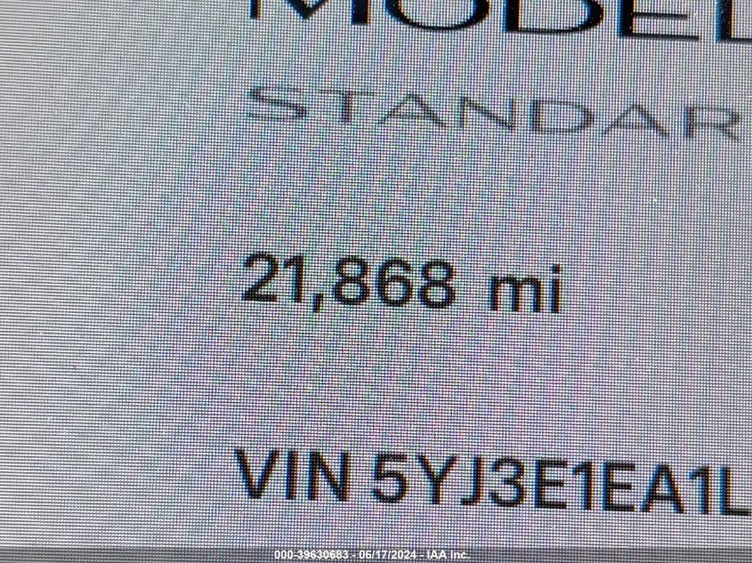 2020 Tesla Model 3 Standard Range Plus Rear-Wheel Drive/Standard Range Rear-Wheel Drive VIN: 5YJ3E1EA1LF805114 Lot: 39630683