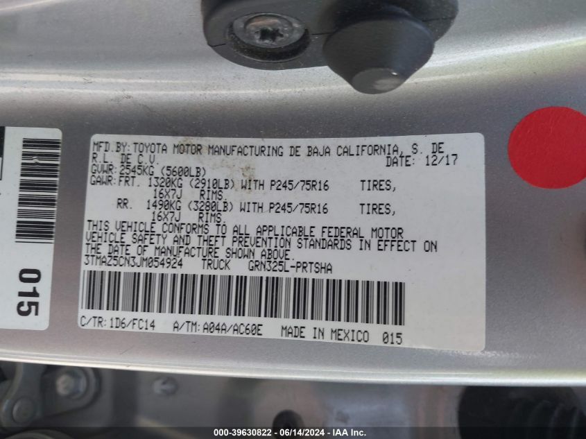 2018 Toyota Tacoma Sr5 V6 VIN: 3TMAZ5CN3JM054924 Lot: 39630822