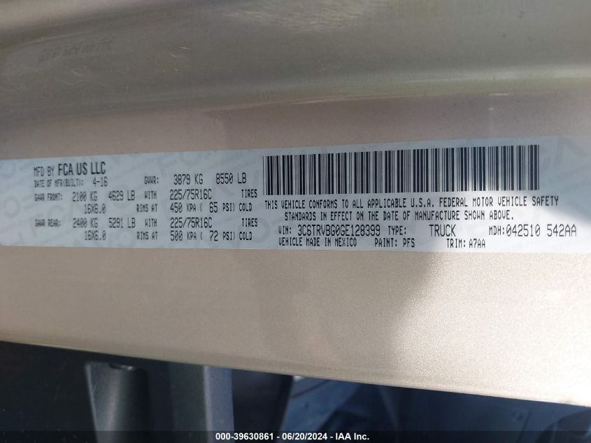 2016 RAM PROMASTER 1500 - 3C6TRVBG0GE128399