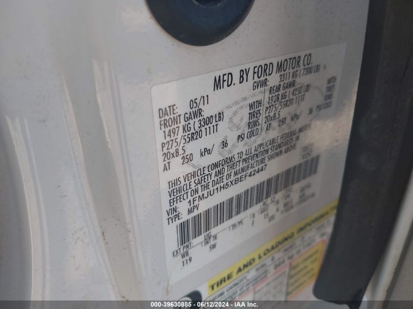 2011 Ford Expedition King Ranch VIN: 1FMJU1H5XBEF42447 Lot: 39630885