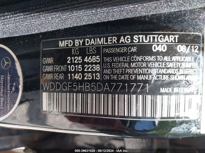 2013 Mercedes-Benz C 350 Sport VIN: WDDGF5HB5DA771771 Lot: 39631028