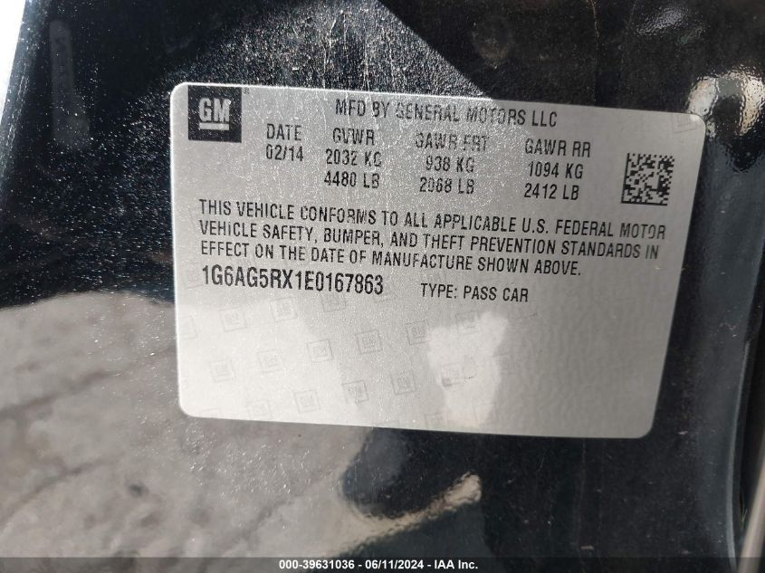 2014 Cadillac Ats Standard VIN: 1G6AG5RX1E0167863 Lot: 39631036