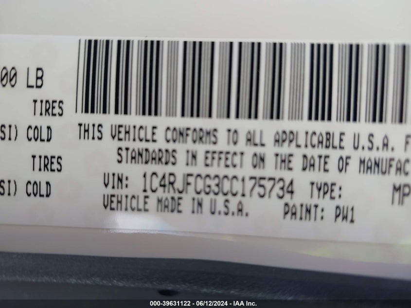 2012 Jeep Grand Cherokee Overland VIN: 1C4RJFCG3CC1757 Lot: 39631122