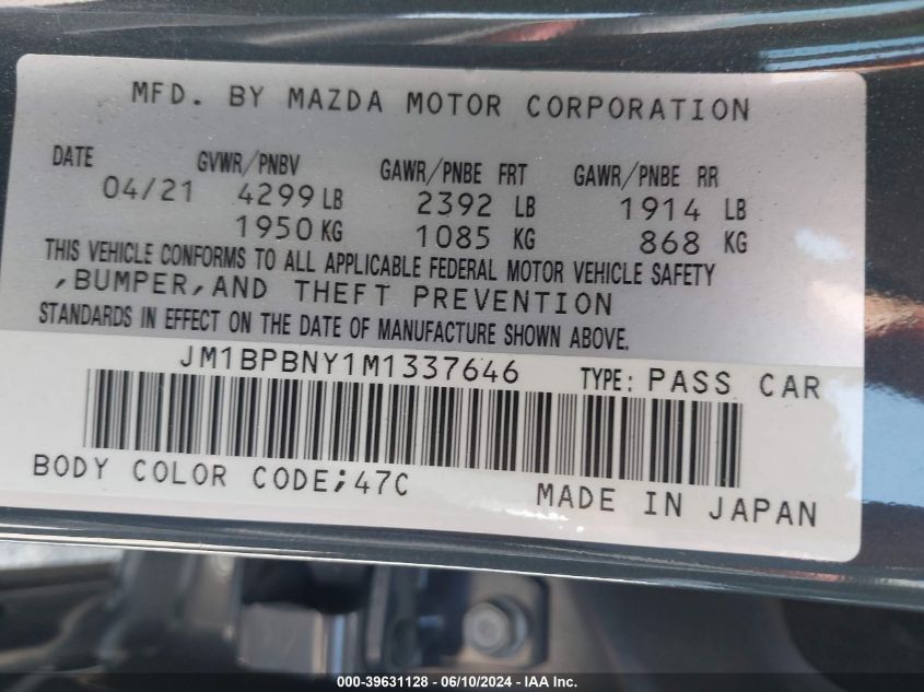 2021 Mazda Mazda3 2.5 Turbo Premium Plus VIN: JM1BPBNY1M1337646 Lot: 39631128