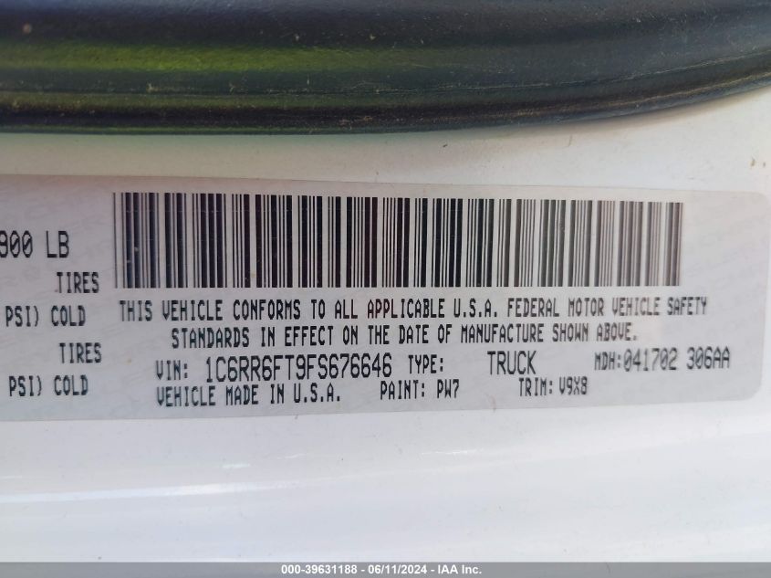 2015 Ram 1500 Tradesman VIN: 1C6RR6FT9FS676646 Lot: 39631188