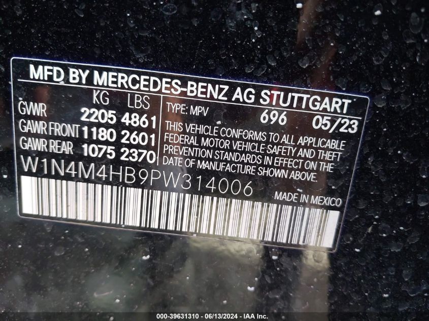 2023 Mercedes-Benz Glb 250 4Matic VIN: W1N4M4HB9PW314006 Lot: 39631310