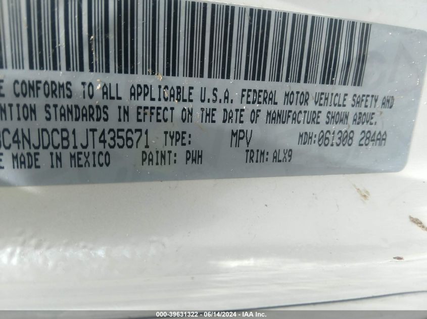 2018 Jeep Compass Limited 4X4 VIN: 3C4NJDCB1JT435671 Lot: 39631322