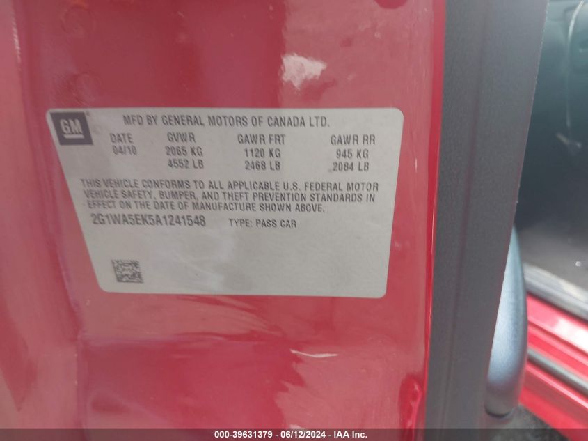 2010 Chevrolet Impala Ls VIN: 2G1WA5EK5A1241548 Lot: 39631379