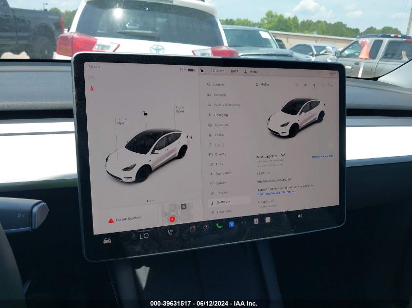 2022 Tesla Model Y Long Range Dual Motor All-Wheel Drive VIN: 7SAYGDEE3NF445760 Lot: 39631517