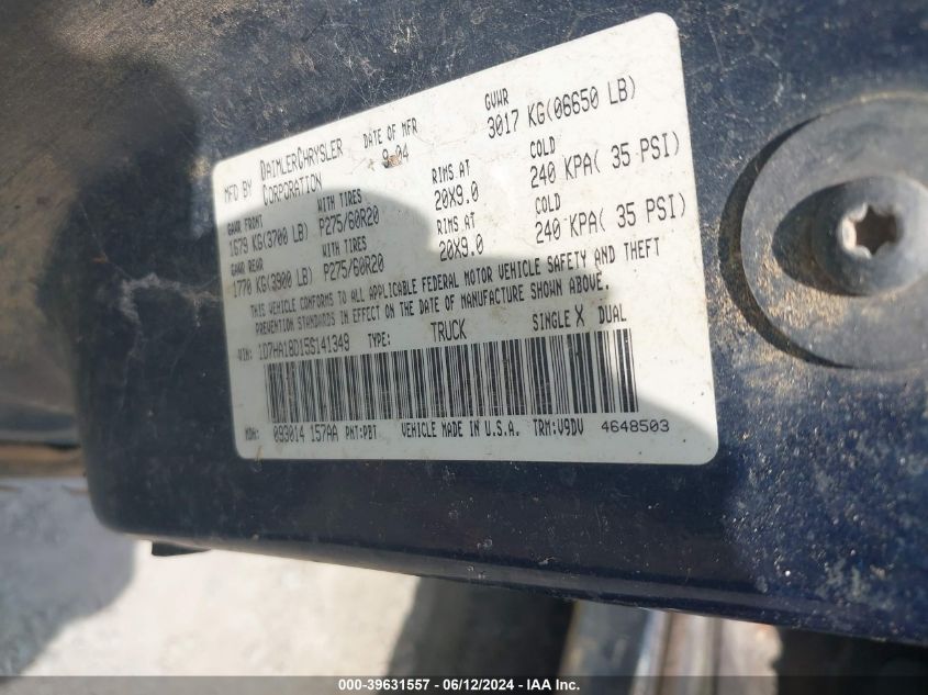 2005 Dodge Ram 1500 Slt/Laramie VIN: 1D7HA18D15S141349 Lot: 39631557