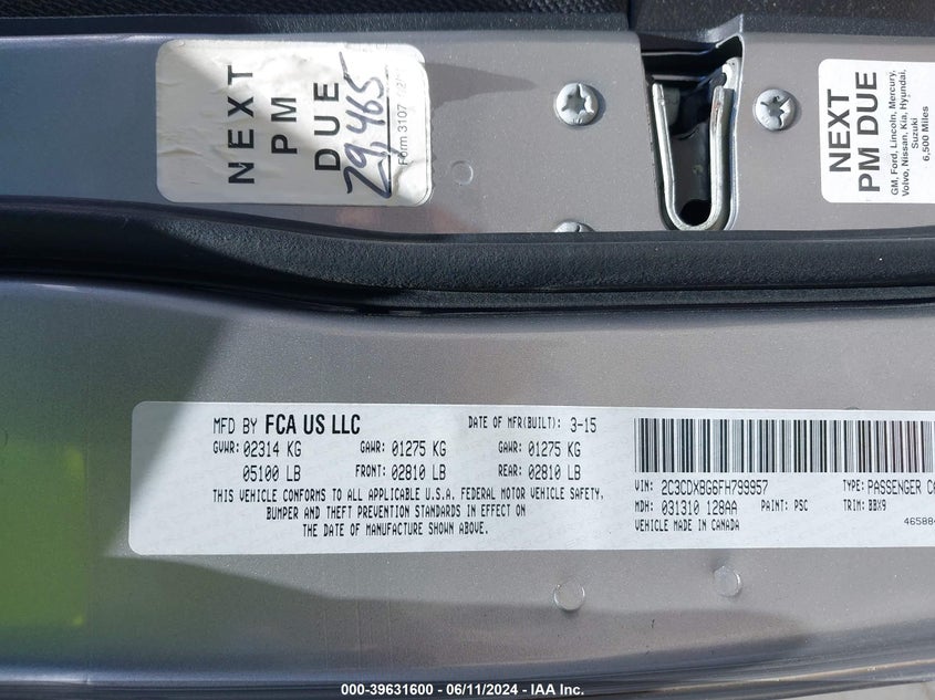 2015 Dodge Charger Se VIN: 2C3CDXBG6FH799957 Lot: 39631600