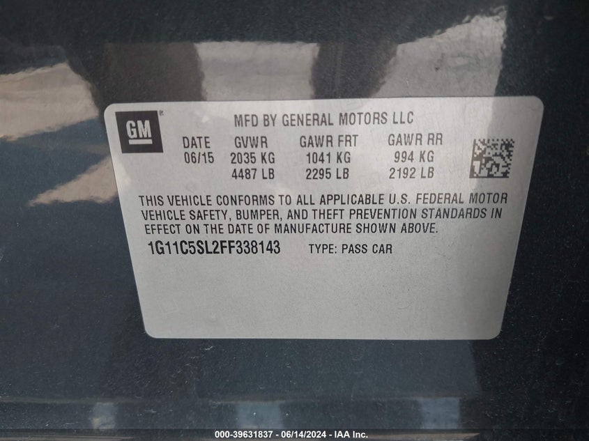 2015 CHEVROLET MALIBU 1LT - 1G11C5SL2FF338143