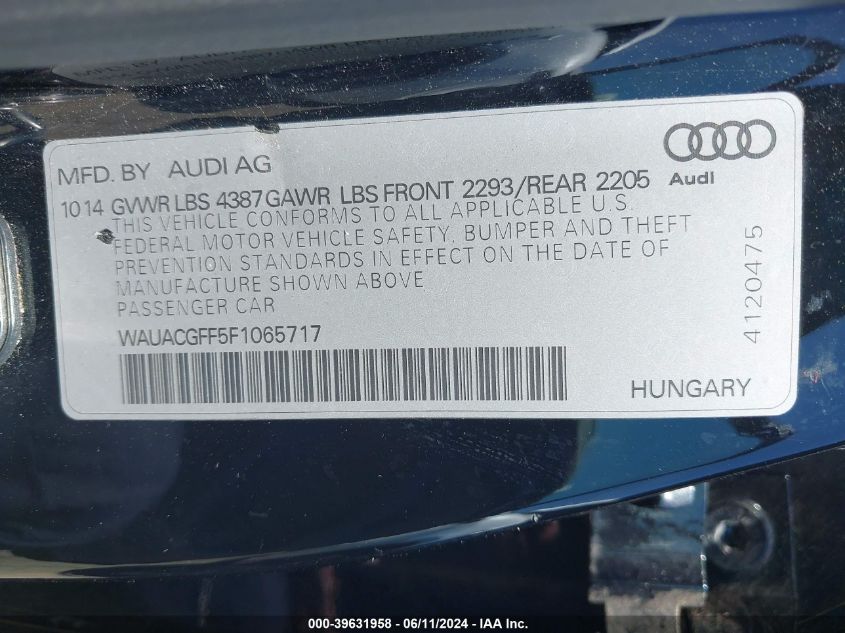 2015 Audi A3 1.8T Premium VIN: WAUACGFF5F1065717 Lot: 39631958