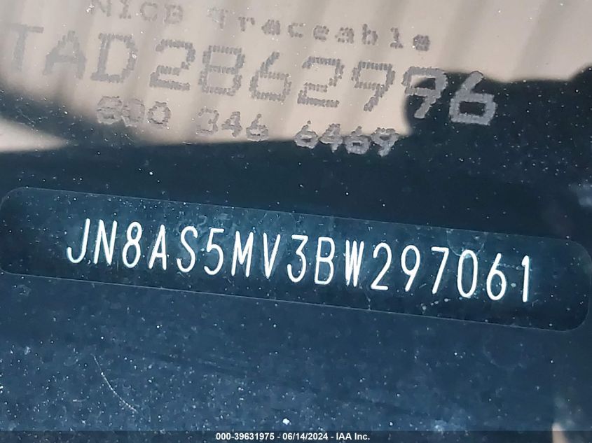 2011 Nissan Rogue S VIN: JN8AS5MV3BW297061 Lot: 39631975