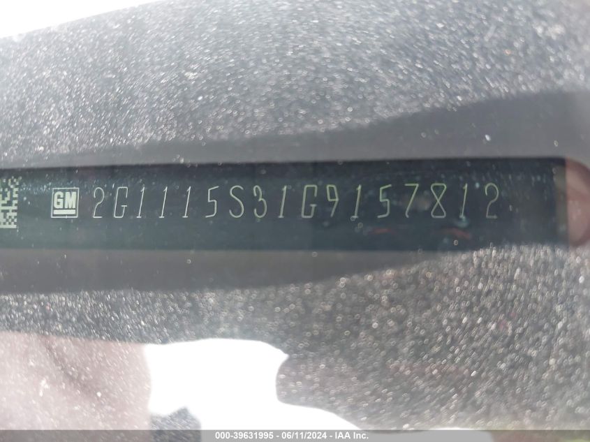 2016 Chevrolet Impala 2Lt VIN: 2G1115S31G9157812 Lot: 39631995