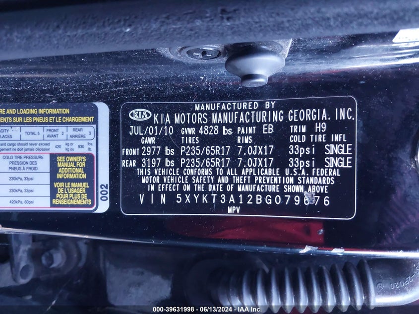 2011 Kia Sorento Lx VIN: 5XYKT3A12BG079676 Lot: 39648819