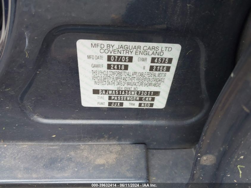 2006 Jaguar X-Type 3.0 VIN: SAJWA51A36WE73011 Lot: 39632414