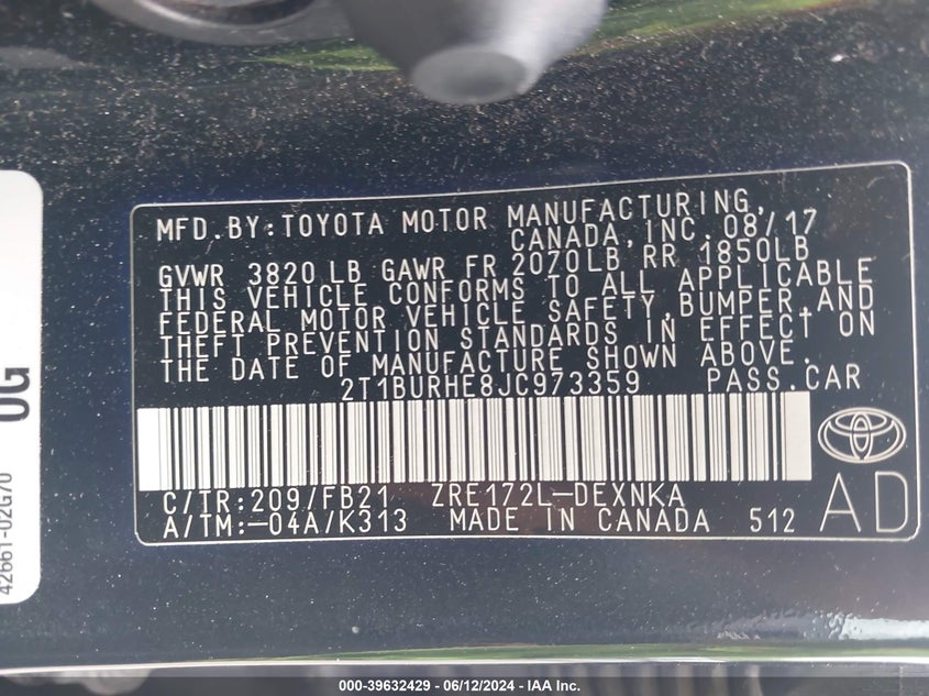 2018 TOYOTA COROLLA LE - 2T1BURHE8JC973359