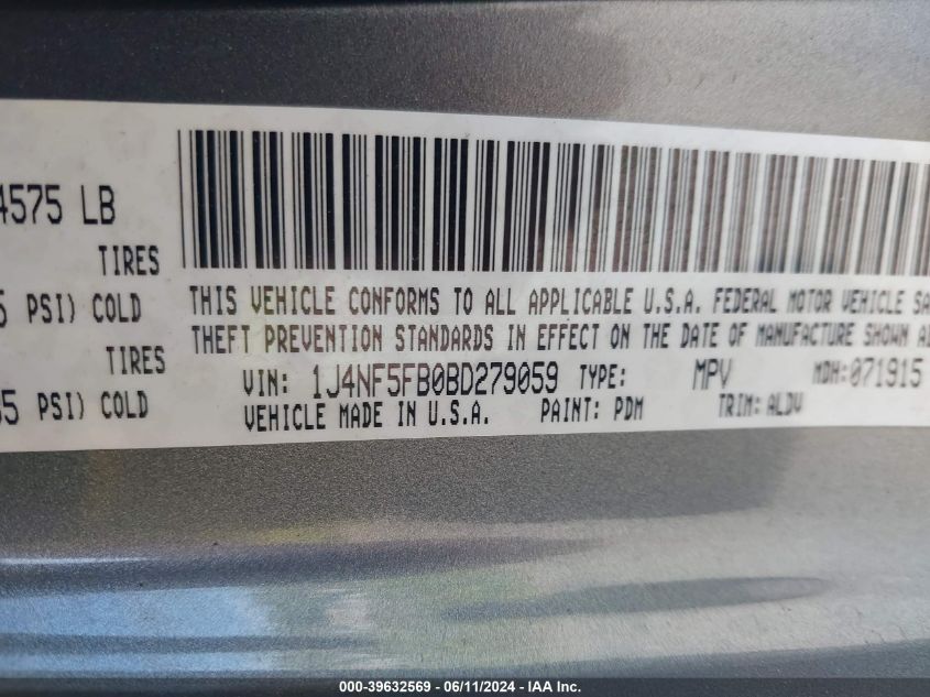 2011 Jeep Compass Limited VIN: 1J4NF5FB0BD279059 Lot: 39632569