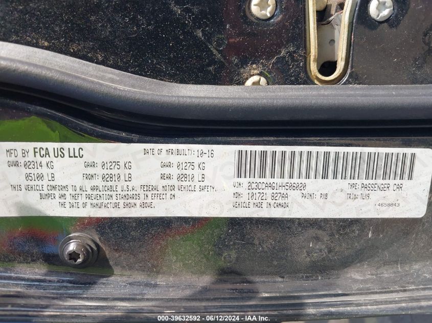 2017 Chrysler 300 Limited VIN: 02C3CCAAG1HH50602 Lot: 39632592