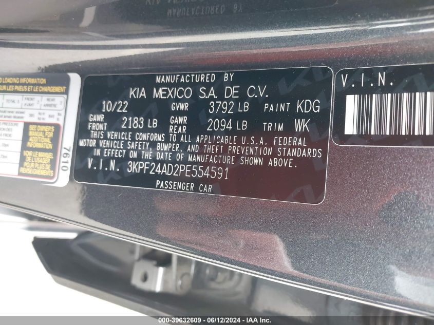 2023 Kia Forte Lxs VIN: 3KPF24AD2PE554591 Lot: 39632609