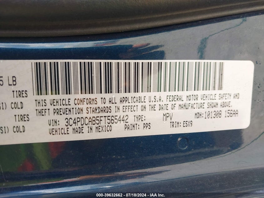 2015 Dodge Journey American Value Pkg VIN: 3C4PDCAB5FT565442 Lot: 39632662