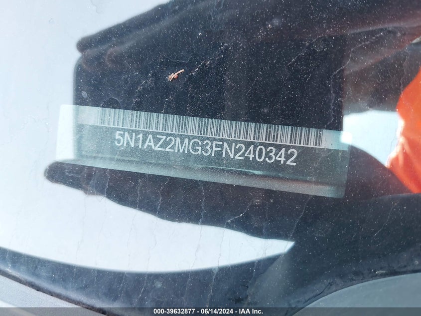 2015 Nissan Murano Sv VIN: 5N1AZ2MG3FN240342 Lot: 39632877