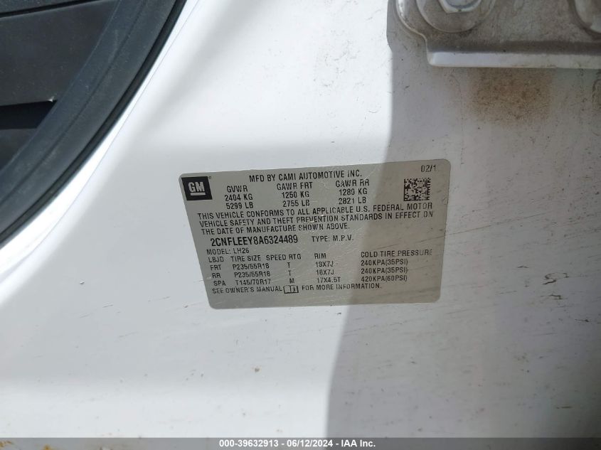 2010 Chevrolet Equinox Lt VIN: 2CNFLEEY8A6324489 Lot: 39632913