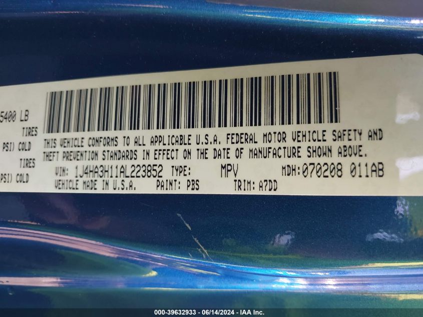 2010 Jeep Wrangler Unlimited Sport VIN: 1J4HA3H11AL223852 Lot: 39632933